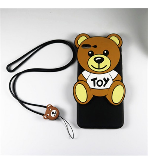 iphone 12ケースアイフォン7プラスカバー モスキーノ iPhone6/6s plusケース 可愛い熊柄 アイフォンシリーズケース iPhone8ケース シリコン製 iPhone5/5s/se ストラップ付き
