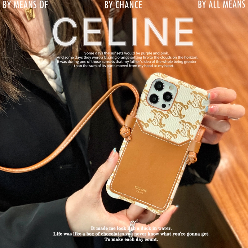 Celine ブランド シンプル 革 ストランプ カード入れ アイフォン13カバー 男女通用