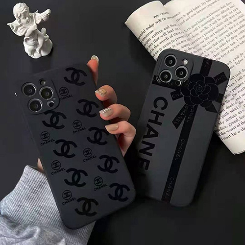 シャネル CHANEL iPhone 13 Pro/12S/12 Mini/12 Pro Max/11 Pro Maxケース ブランド CC 花 リボン柄 モノグラム ジャケット型 TPU 耐衝撃 シンプル 保護 軽量 アイフォン12/11/X/XS/XR/8/7カバー 黒色 メンズ レディース