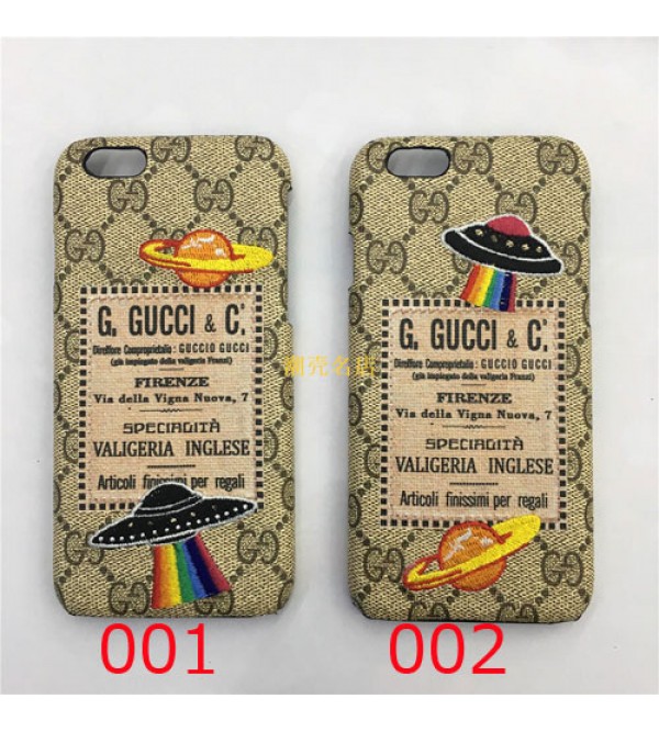 iphone 12 ケースブランドgucci iPhone xs/xs max/xrケース グッチ iphone x/8/7スマホケース  Iphone6/6s Plus Iphone6/6sカバー ジャケット 刺繍 UFO絵柄