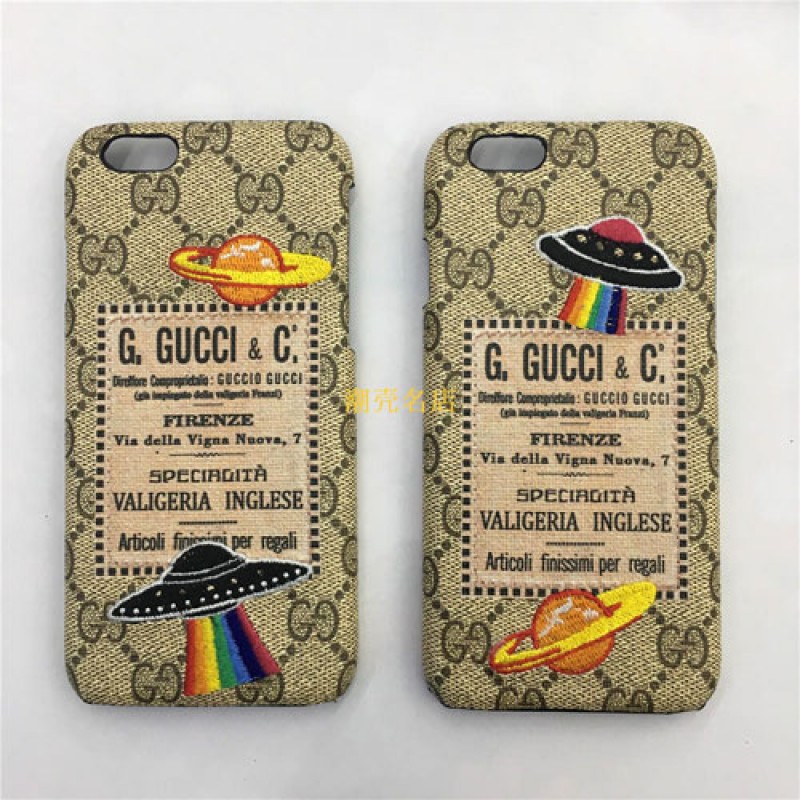 iphone 12 ケースブランドgucci iPhone xs/xs max/xrケース グッチ iphone x/8/7スマホケース  Iphone6/6s Plus Iphone6/6sカバー ジャケット 刺繍 UFO絵柄