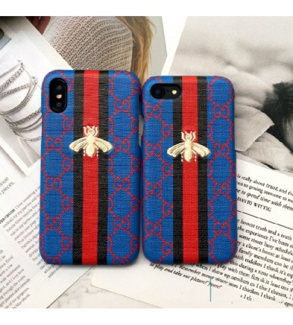 gucci iPhone xr/xs max/xsケース iphone 12ケースグッチgalaxy s8plus/note8/s7edgeスマホケース ブランド Iphone6/6s Plusカバー ジャケット 刺繍ミツバチ付き