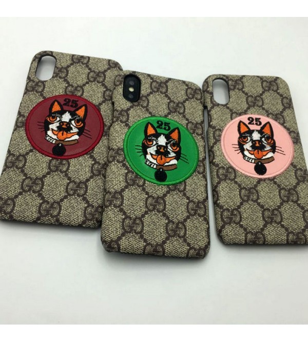 iphone12ケースブランド Gucci IPhone xr/xs max/xsケース グッチ Iphone8/7plusケース Iphone6/6s Plusカバー ジャケット 犬柄刺繍付き