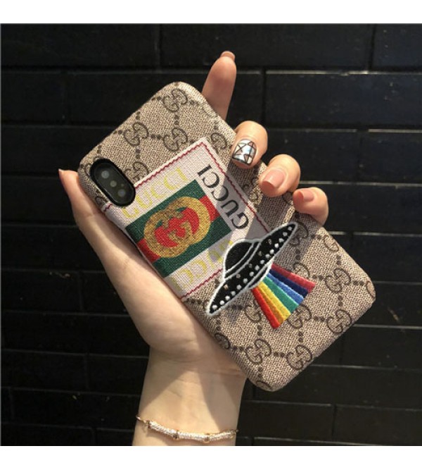 iphone 12 ケースブランドgucci Iphonexrカバー グッチ Iphonexs/xs max/xスマホケース Iphone6/6s Plus アイフォン6/6sジャケット ケース 刺繍 UFO絵柄 