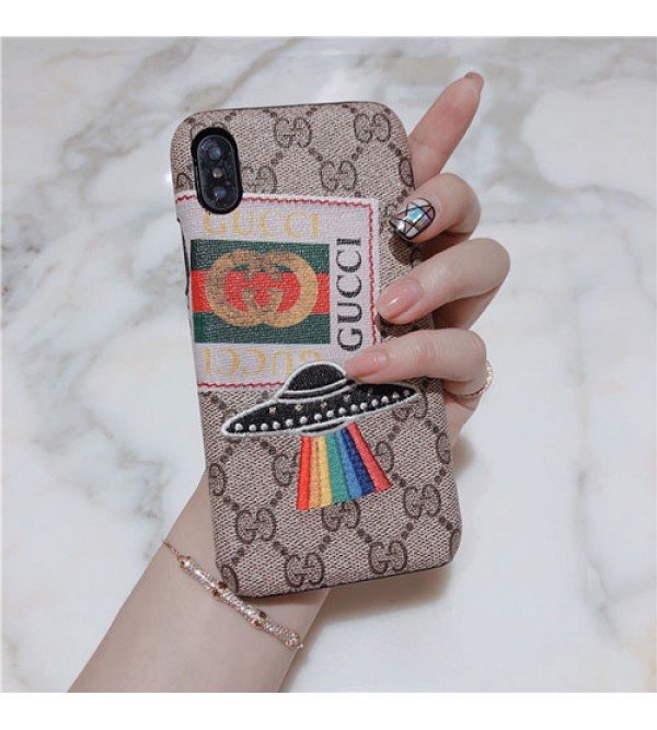 iphone 12 ケースブランドgucci Iphonexrカバー グッチ Iphonexs/xs max/xスマホケース Iphone6/6s Plus アイフォン6/6sジャケット ケース 刺繍 UFO絵柄 