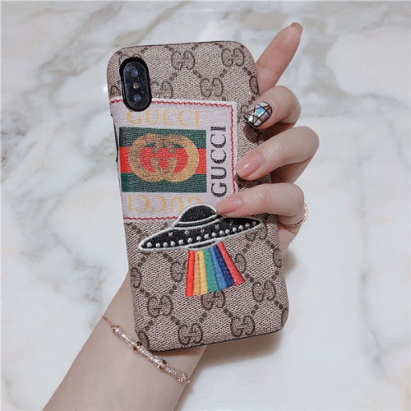 iphone 12 ケースブランドgucci Iphonexrカバー グッチ Iphonexs/xs max/xスマホケース Iphone6/6s Plus アイフォン6/6sジャケット ケース 刺繍 UFO絵柄 