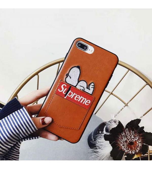 iphone 12 ケースブランド Supreme IPhoneXケース シュプリーム Iphone se2/8//7plusスマホケース Iphone6/6s Plus Iphone6/6sカバー ジャケット スヌーピー絵柄 カード入れ 可愛