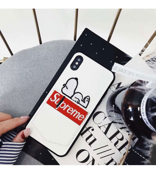 iphone 12 ケースブランド Supreme IPhoneXケース シュプリーム Iphone se2/8//7plusスマホケース Iphone6/6s Plus Iphone6/6sカバー ジャケット スヌーピー絵柄 カード入れ 可愛