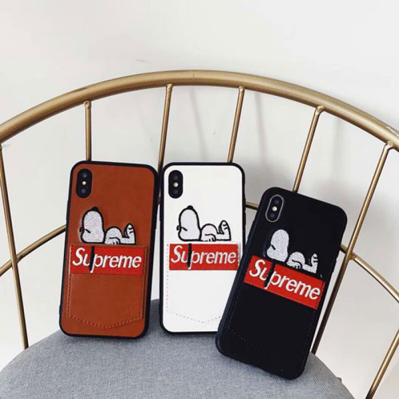 iphone 12 ケースブランド Supreme IPhoneXケース シュプリーム Iphone se2/8//7plusスマホケース Iphone6/6s Plus Iphone6/6sカバー ジャケット スヌーピー絵柄 カード入れ 可愛