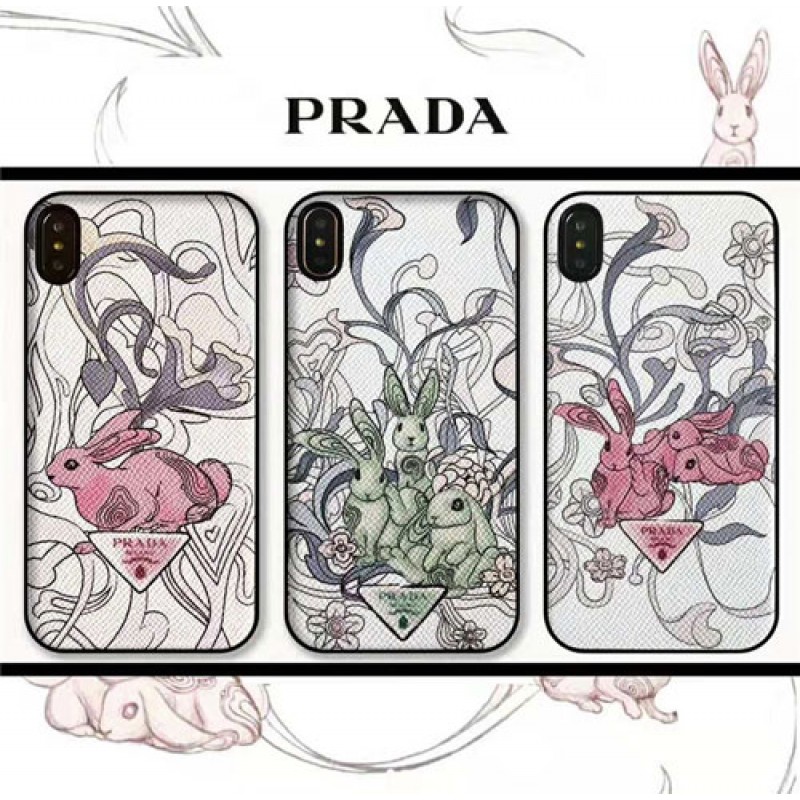 ブランドprada iPhone xr/xs max/xsケース プラダ iphone x/8/7/se2スマホケース ジャケット Iphone6/6sカバー 兎絵柄 ストラップ付き