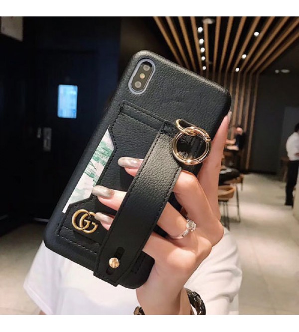 iphone 12 ケースグッチ gucci iphone xrケース 人気 ブランド iphone xs maxカバー 革製 腕ベルト付き オシャレ   iphone xs/x/10/8/7/se2/6plusケース ファッション 人気 耐衝撃 芸能人愛用