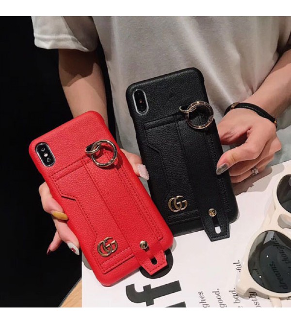 iphone 12 ケースグッチ gucci iphone xrケース 人気 ブランド iphone xs maxカバー 革製 腕ベルト付き オシャレ   iphone xs/x/10/8/7/se2/6plusケース ファッション 人気 耐衝撃 芸能人愛用