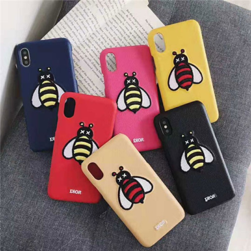 iphone 12 ケースディオール iphone xr/xs max/se2ケース dior ブランドアイフォン 11/XIケース 刺繍ミツバチ付き iphone x/8/7 plusケースお洒落可愛い レディース向け