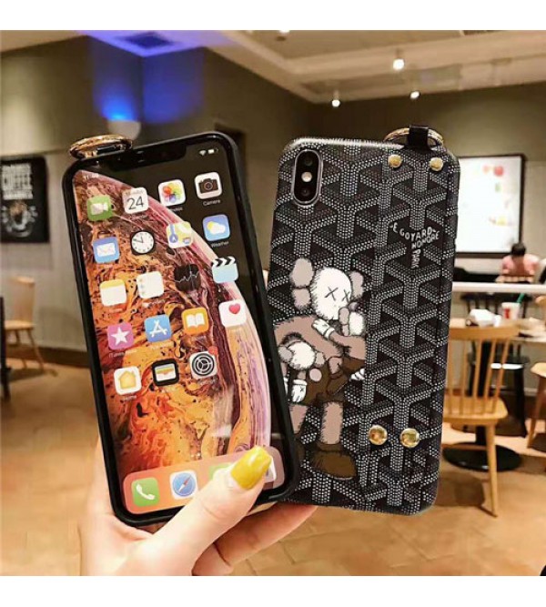 Goyard/ゴヤール ブランド iphone 13 pro/13 pro max/13 miniケース 可愛い KAWS iphone 13/X/se2ケース ハンドベルト付きアイフォン13/12/11/x/8/7 plusケースオシャレ男女兼用