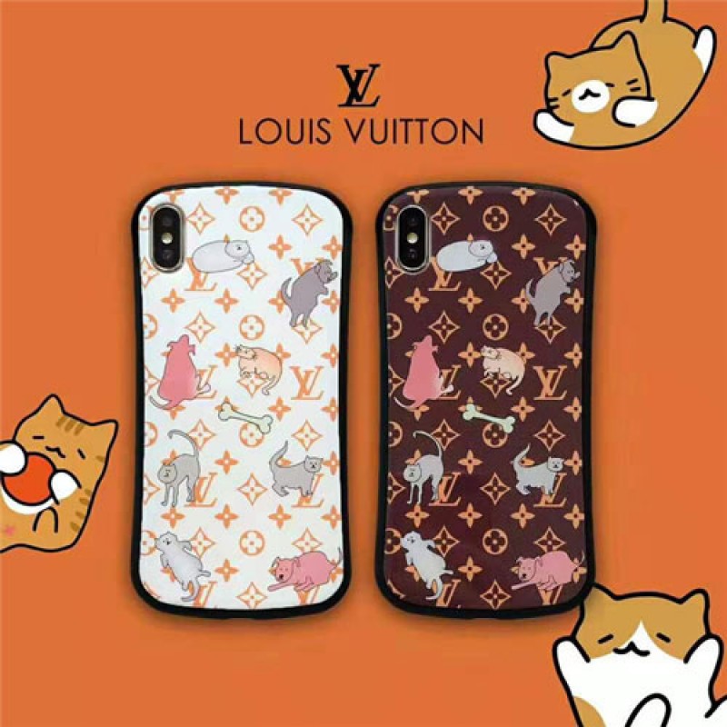 iphone 12ケースルイヴィトン iphone xr/xs maxケース lv iphone 11R/XI/11 max/se2ケース iphone x/8/7 plusケース可愛いネコ 犬プリント付き 男女兼用お洒落