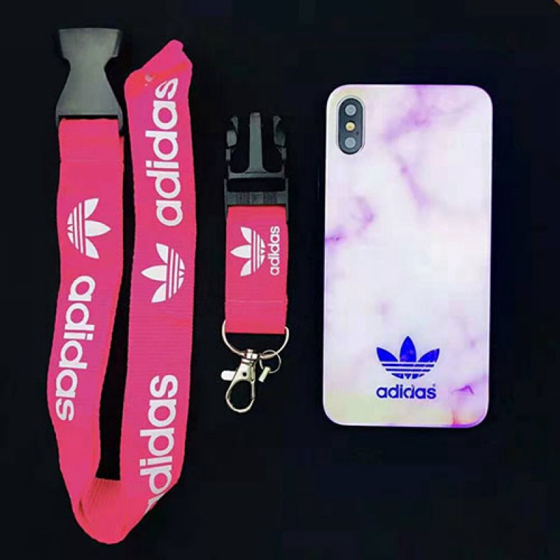 iphone 12ケースAdidas アディダス iphone XI/11 Max/se2ケースブランドスポーツ風 iphone xr/xs maxケース オシャレ大理石紋 アイフォン x/8/7 plusケース ファッションストラップ付き 男女兼用