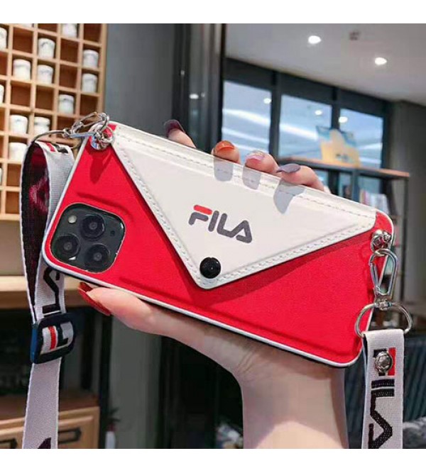 FILA フィラ ブランド iphone 13 pro/13 pro max/13 miniケース カードポケット付き アイフォン13/12/11/x/8/7 plusケース ストラップ付き ファッション 潮流 メンズ レディーズ