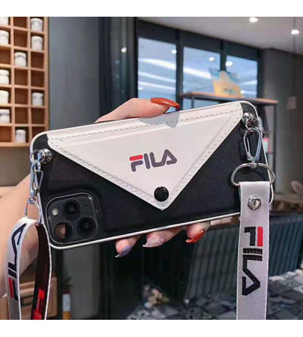 FILA フィラ ブランド iphone 13 pro/13 pro max/13 miniケース カードポケット付き アイフォン13/12/11/x/8/7 plusケース ストラップ付き ファッション 潮流 メンズ レディーズ