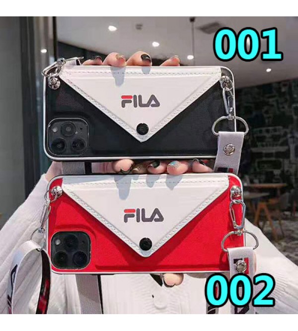 FILA フィラ ブランド iphone 13 pro/13 pro max/13 miniケース カードポケット付き アイフォン13/12/11/x/8/7 plusケース ストラップ付き ファッション 潮流 メンズ レディーズ