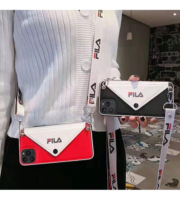 FILA フィラ ブランド iphone 13 pro/13 pro max/13 miniケース カードポケット付き アイフォン13/12/11/x/8/7 plusケース ストラップ付き ファッション 潮流 メンズ レディーズ