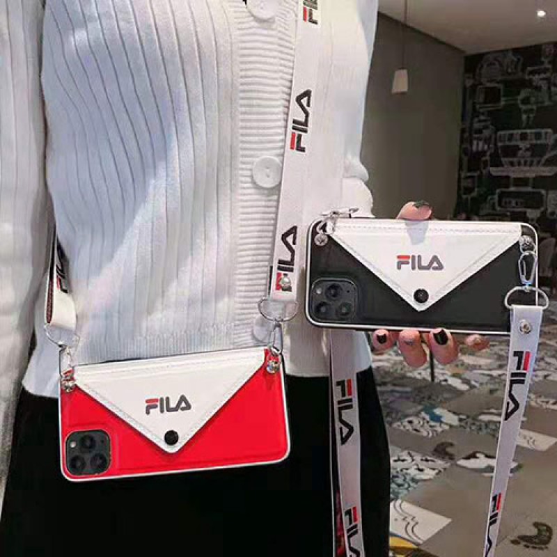 FILA フィラ ブランド iphone 13 pro/13 pro max/13 miniケース カードポケット付き アイフォン13/12/11/x/8/7 plusケース ストラップ付き ファッション 潮流 メンズ レディーズ