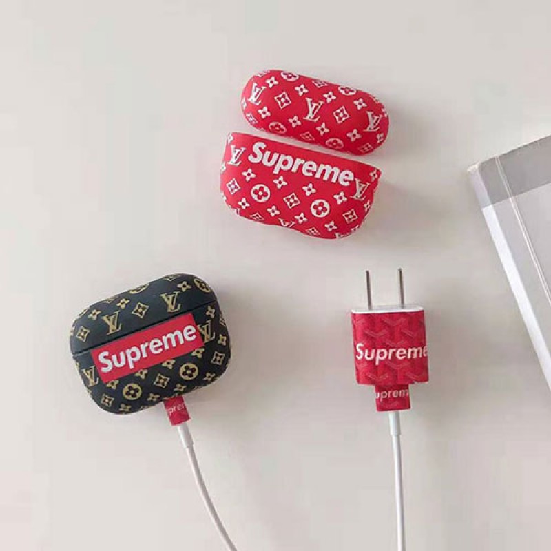 Supreme シュプリーム AirPods 1/2/3/proケース 充電対応 イヤホーケース エアーポッズ プロカバー オシャレ 紛失防止 Bluetooth ワイヤレス airpods proカバー全面保護 紛失防止 脱着簡単ケース