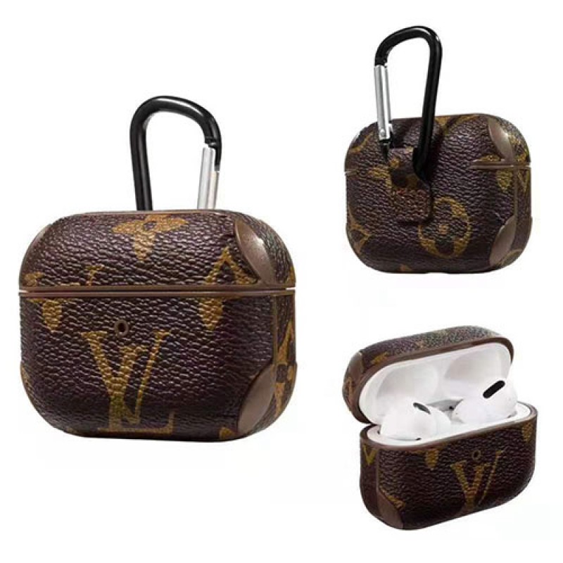 LV ルイヴィトン AirPods 1/2/3/proケース ブランド エアーポッズ1/2/3プロ収納ケース 保護 airpodsケース 紛失防止 落下防止 フック付き 携帯便利