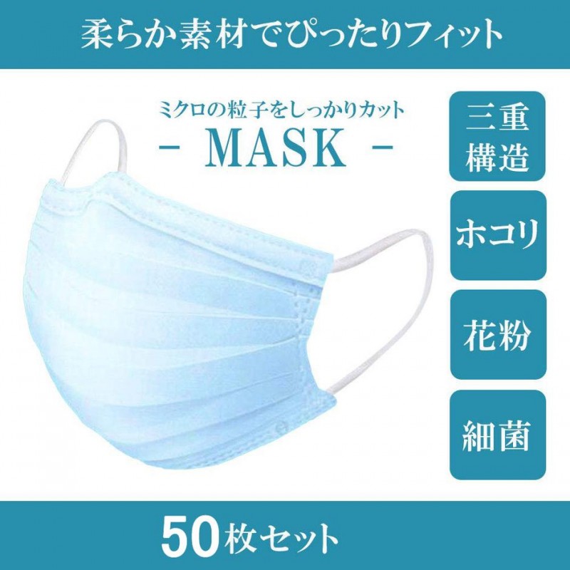 ウイルス対策50枚入マスク 使い捨て サージカル ひも式 不織布 ウイルス 抗菌 ウイルス対策 99%男女兼用  当日発送 5-10日到着可