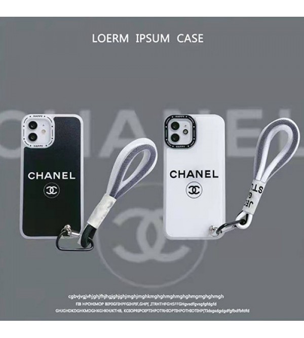 CHANEL ブランド iPhone 13 pro/13 pro max/13 miniケース インスタ風 シャネル ストランプ付 クリアケース モノグラム ジャケット型 全面保護 シリコン アイフォン13/12/11/x/xs/xr/8/7カバー 黒白色 メンズ レディース