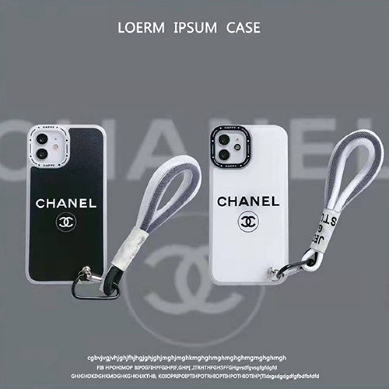 CHANEL ブランド iPhone 13 pro/13 pro max/13 miniケース インスタ風 シャネル ストランプ付 クリアケース モノグラム ジャケット型 全面保護 シリコン アイフォン13/12/11/x/xs/xr/8/7カバー 黒白色 メンズ レディース