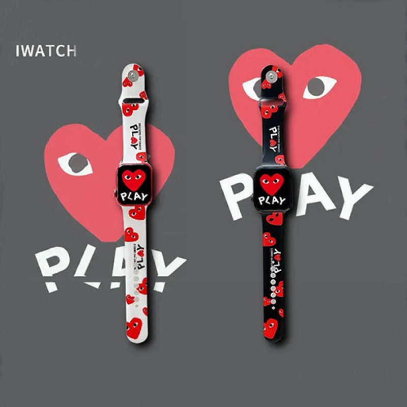 CDG ブランド アップルウォッチ バンド レザー製 オシャレ 川久保 玲 人気 Apple Watch 3/4/6/SE ストラップ 高級ブランド PLAY ベルト 芸能人愛用 メンズ レディース