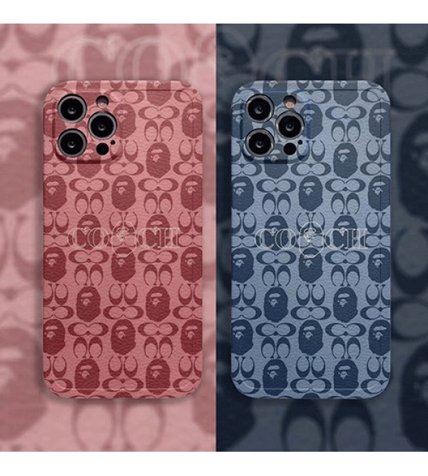 エーエイプ＆コーチ コラボブランドIphone13/13mini/13promaxケース Bape x Coach ジャケット型 激安アイフォン12/12mini/12promaxケース交換用AAPE/BAPE&COACH ブランドケース耐衝撃レザー製人気 Iphone11/SE2/X/XS/XR/8/7カバー 可愛いキャラクター芸能人愛用 メンズ レディーズ