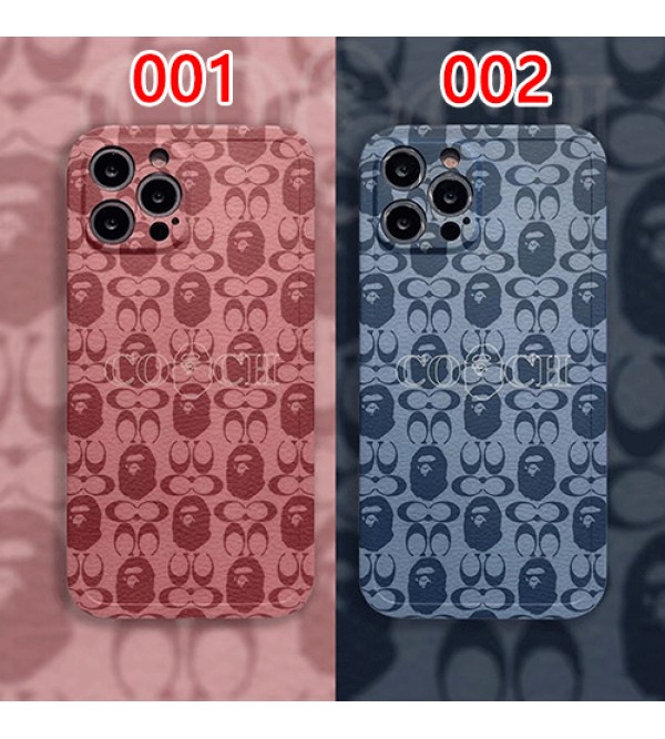 エーエイプ＆コーチ コラボブランドIphone13/13mini/13promaxケース Bape x Coach ジャケット型 激安アイフォン12/12mini/12promaxケース交換用AAPE/BAPE&COACH ブランドケース耐衝撃レザー製人気 Iphone11/SE2/X/XS/XR/8/7カバー 可愛いキャラクター芸能人愛用 メンズ レディーズ