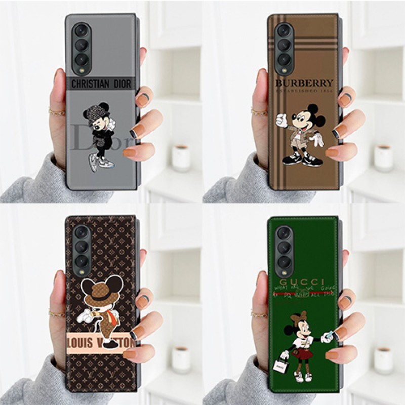 Dior Gucci＆disneyコラボ ブランド Galaxys  zfold2/zfold3ケース 折りたたむ Burberry lv＆disneyケース コラボ レザー製 ギャラクシーフォールド Fold2カバー 可愛い 芸能人愛用 メンズ レディーズ