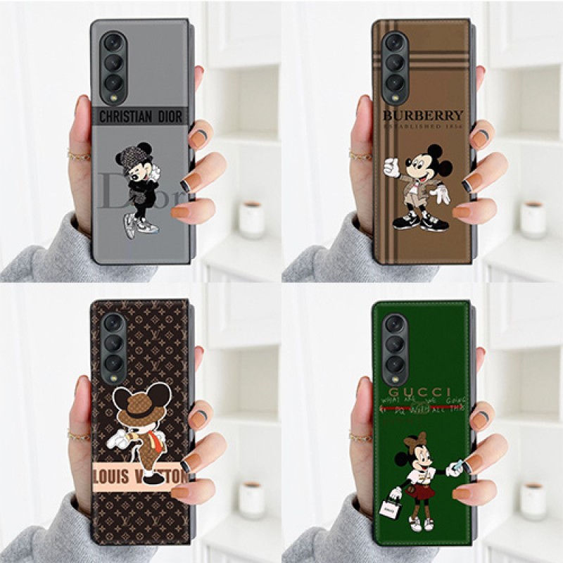 Dior Gucci＆disneyコラボ ブランド Galaxys  zfold2/zfold3ケース 折りたたむ Burberry lv＆disneyケース コラボ レザー製 ギャラクシーフォールド Fold2カバー 可愛い 芸能人愛用 メンズ レディーズ