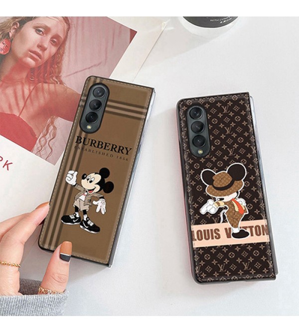 Dior Gucci＆disneyコラボ ブランド Galaxys  zfold2/zfold3ケース 折りたたむ Burberry lv＆disneyケース コラボ レザー製 ギャラクシーフォールド Fold2カバー 可愛い 芸能人愛用 メンズ レディーズ