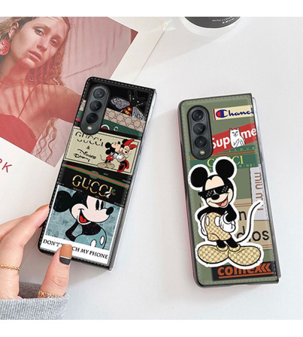 Supreme&Gucci コラボ ブランド Galaxy z flip3/z fold3/w21/fold2/w20ケース 上品 革製 Disney グッチ 潮流 激安 ギャラクシーゼットZ 折りたたみカバー ジャケット型 2021 新品 galaxyフリップケース 芸能人愛用 ファッション メンズ レディーズ