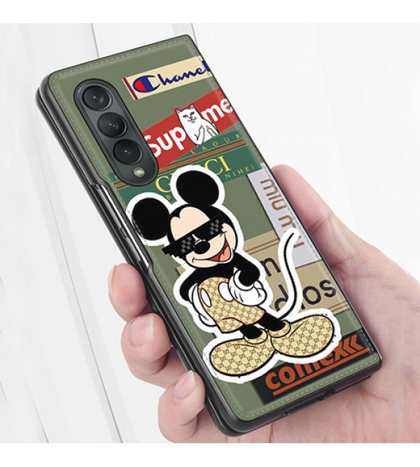 Supreme&Gucci コラボ ブランド Galaxy z flip3/z fold3/w21/fold2/w20ケース 上品 革製 Disney グッチ 潮流 激安 ギャラクシーゼットZ 折りたたみカバー ジャケット型 2021 新品 galaxyフリップケース 芸能人愛用 ファッション メンズ レディーズ