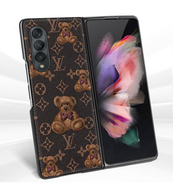 ルイヴィトン ブランド Galaxy Z Fold3/W21/W20ケース LV レザー 折りたたみ 熊柄 モノグラム オリジナル モノグラム ギャラクシー Fold2/Foldカバー メンズ レディース