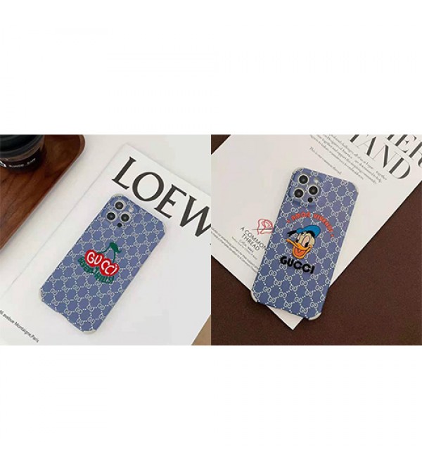 グッチ/ディズニーコラボiphone 13/12S/12/12 pro/12 mini/12 pro maxケース刺繍Gucci ジャケット型ヒット防止アイフォン11/11 pro/11 pro max/se2カバー Disneyドナルドダック四角保護チェリー レザー製可愛いIPHONE X/XS/XR/8/7ケース韓国風アイドル愛用メンズ レディーズ