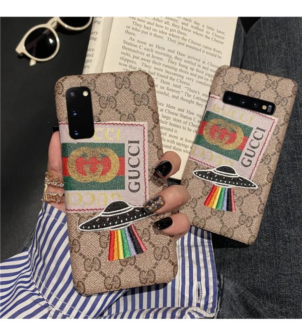 GUCCI ハイブランド Galaxy S21/S21 Plus/S21 Ultraケース 欧美風 経典 刺繍風 UFO柄 モノグラム ジャケット型 グッチ ギャラクシーs20/s20+/s20 ultra/s10カバー Sシリーズ 激安 保護 耐衝撃 オーダーメイド 芸能人愛用 メンズ レディース