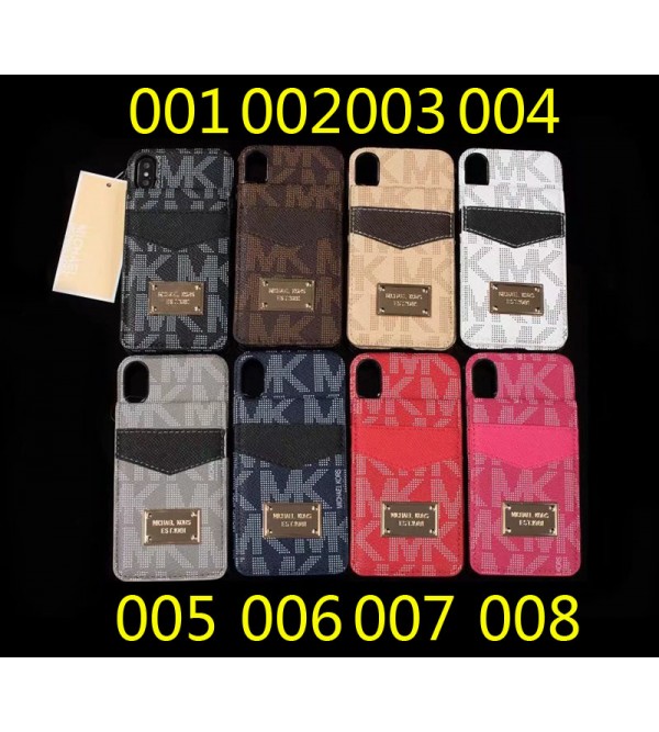 iphone12ケースマイケルコース MK iphoneX/8/8plusケース 二重カードポケット付き 便利 縦開き ゴールドロゴ