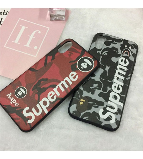 iphone 12 ケースシュプリーム supreme iphoneXケース ジャケット aape風 鮫 iphone8/8plusケース薄型 カップル愛用 人気