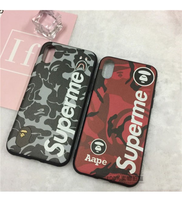 iphone 12 ケースシュプリーム supreme iphoneXケース ジャケット aape風 鮫 iphone8/8plusケース薄型 カップル愛用 人気