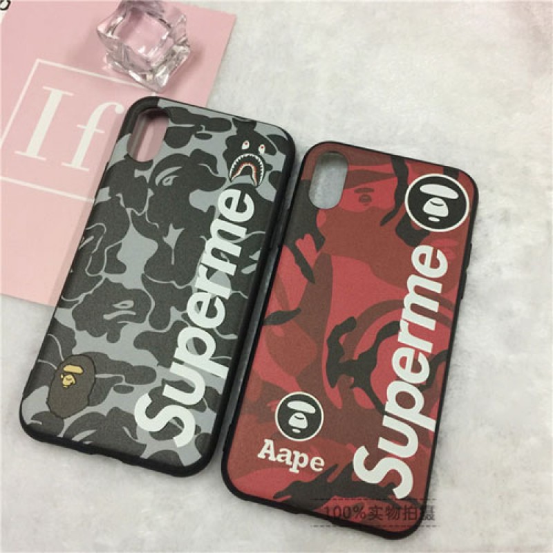 iphone 12 ケースシュプリーム supreme iphoneXケース ジャケット aape風 鮫 iphone8/8plusケース薄型 カップル愛用 人気