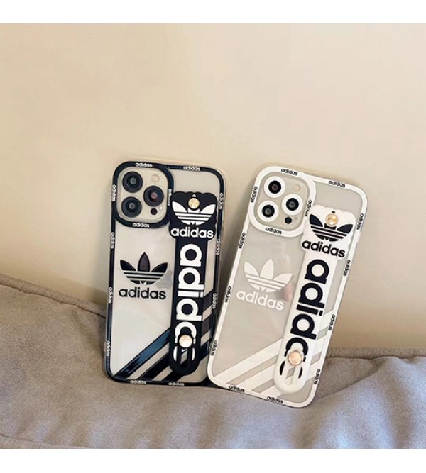 ADIDAS/アディダス ブランド iPhone 13 pro/13 pro max/13 miniケース 可愛い ハンドバンド付 クリアケース モノグラム ジャケット型 アイフォン13/12/11/x/xs/xr/8/7カバー シリコン メンズ レディース