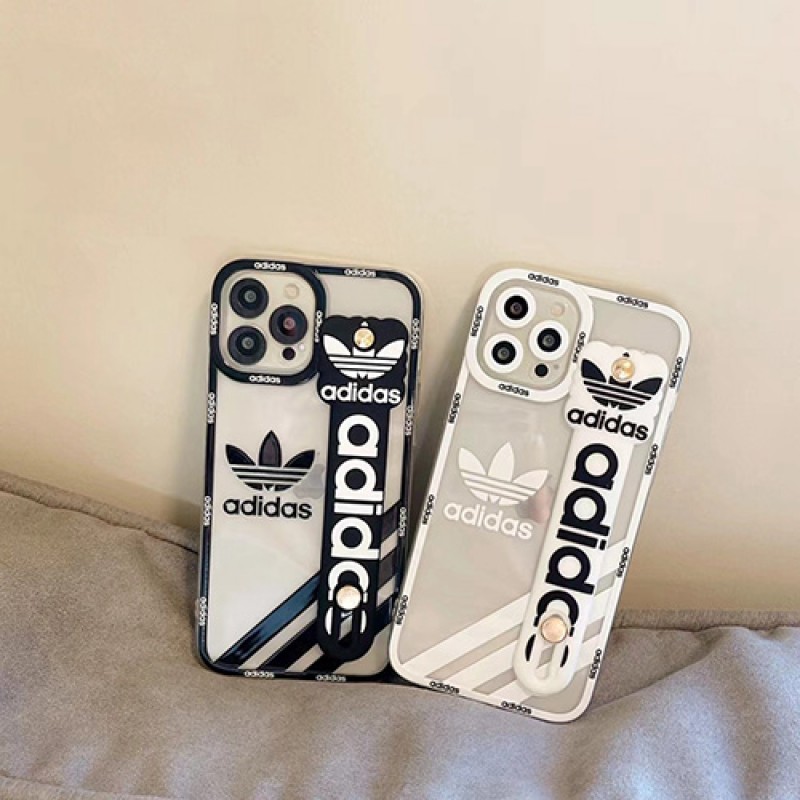 ADIDAS/アディダス ブランド iPhone 13 pro/13 pro max/13 miniケース 可愛い ハンドバンド付 クリアケース モノグラム ジャケット型 アイフォン13/12/11/x/xs/xr/8/7カバー シリコン メンズ レディース