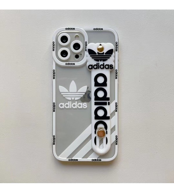 ADIDAS/アディダス ブランド iPhone 13 pro/13 pro max/13 miniケース 可愛い ハンドバンド付 クリアケース モノグラム ジャケット型 アイフォン13/12/11/x/xs/xr/8/7カバー シリコン メンズ レディース