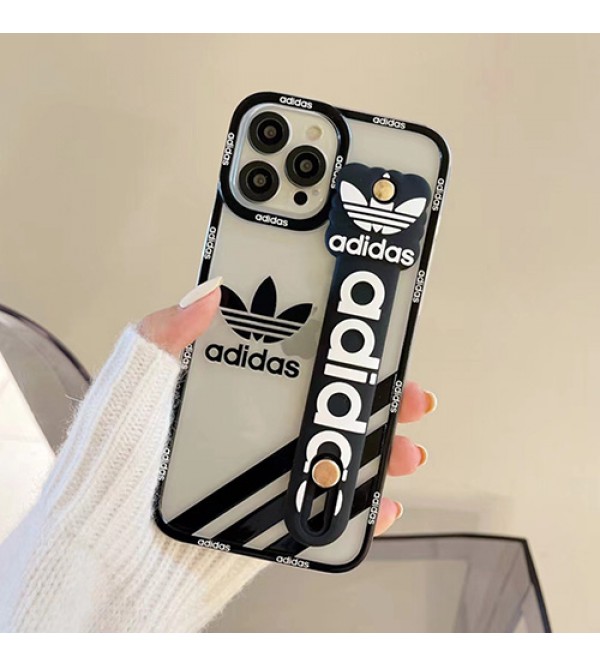 ADIDAS/アディダス ブランド iPhone 13 pro/13 pro max/13 miniケース 可愛い ハンドバンド付 クリアケース モノグラム ジャケット型 アイフォン13/12/11/x/xs/xr/8/7カバー シリコン メンズ レディース