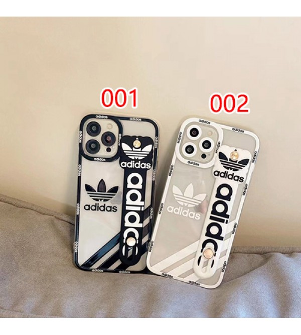 ADIDAS/アディダス ブランド iPhone 13 pro/13 pro max/13 miniケース 可愛い ハンドバンド付 クリアケース モノグラム ジャケット型 アイフォン13/12/11/x/xs/xr/8/7カバー シリコン メンズ レディース